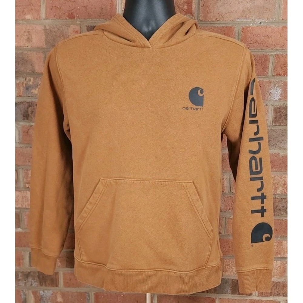 Carhartt Hoodie Boys L 14-16 Brown TS6272-B Pullover Logo Fleece Sweatshirt‎